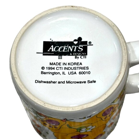 Vintage 1990s Teddy Bear Coffee Mug Orange Yellow Flower Power Accents & Designs - Picture 5 of 7